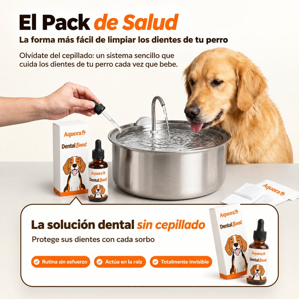 Fuente de Agua para Perros Aquora + Dental Boost — Pack de Salud