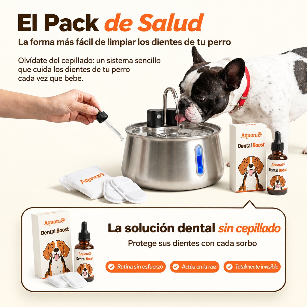 Fuente de Agua para Perros Aquora + Dental Boost — Pack de Salud