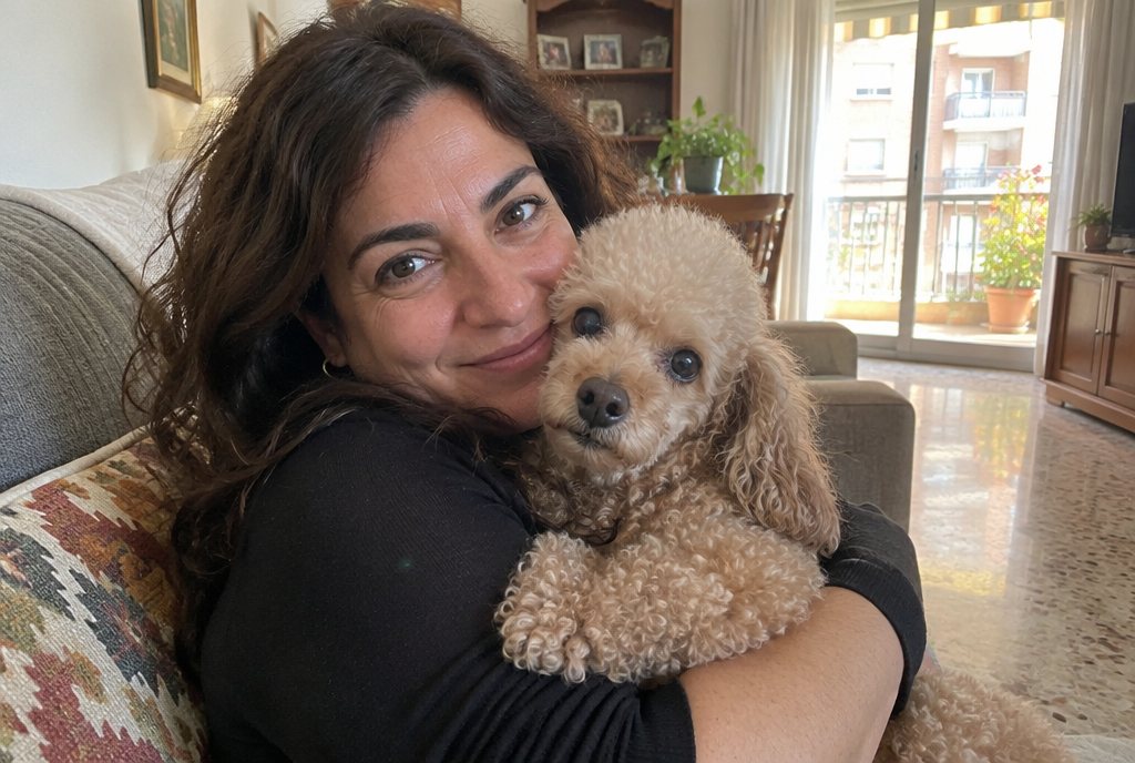 Elena con Coco, su caniche de 9 años