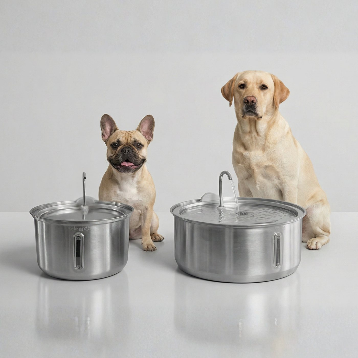 Bulldog francés y labrador con las fuentes de 4L y 7L